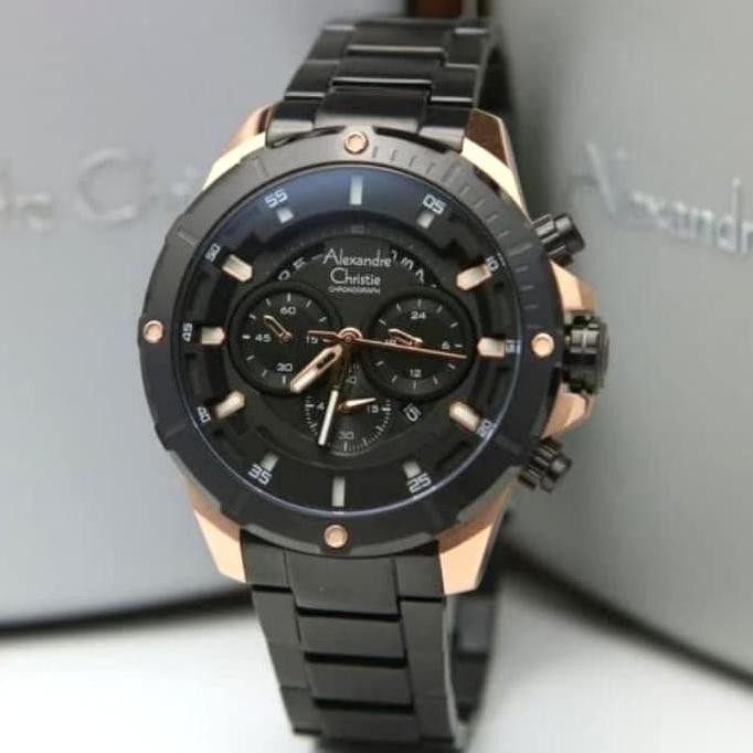 ALEXANDRE CHRISTIE AC6529 AC 6529 Chronograph Black Rosegold jam Pria
