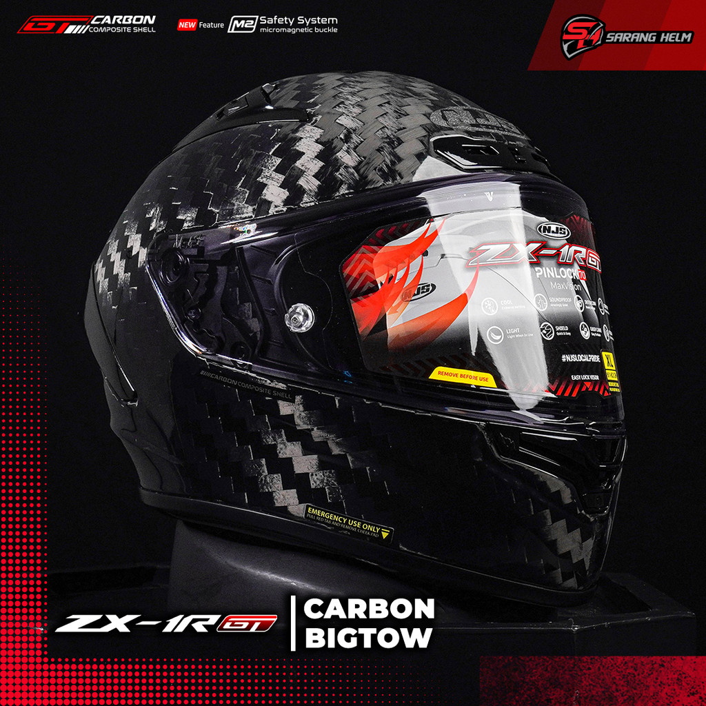 NJS ZX-1R GT Carbon Bigtow Gloss/Doff (FREE PINLOCK) - Helm Full Face | NJS GT | Gt series | GT Carb