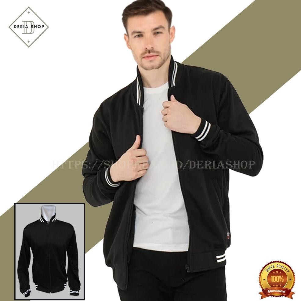 Jaket Varsity Modern Keren Bahan Kaos Kancing Resleting Pria Unisex Fleece Adem Baseball Bisbol Besb