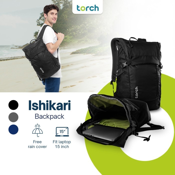 Torch Ishikari Tas Ransel Laptop Sekolah Pria Backpack 22L Rain Cover