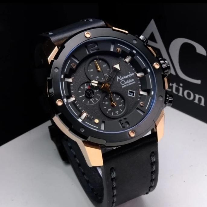 ALEXANDRE CHRISTIE AC6410 MC / AC 6410 MAN BLACK LEATHER JAM TANGAN