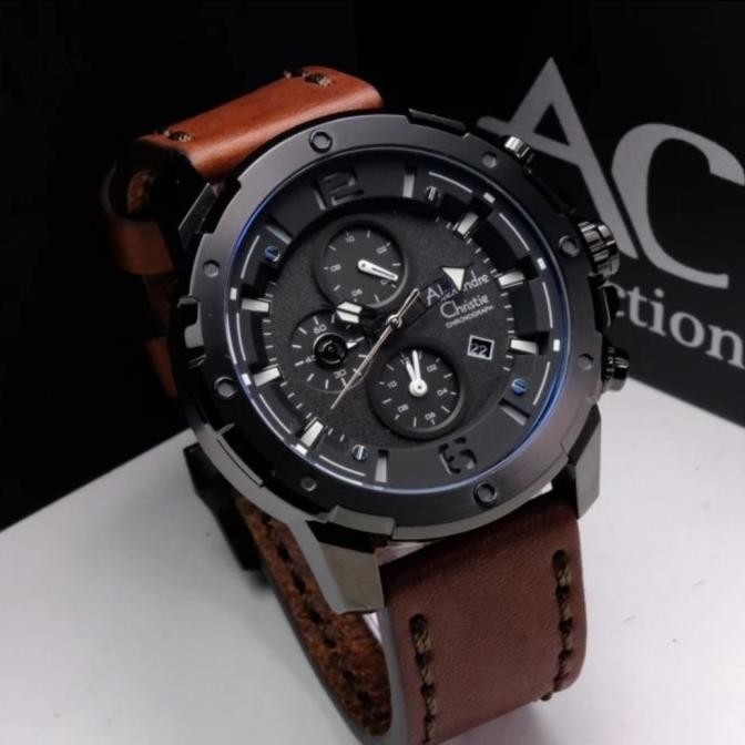 ALEXANDRE CHRISTIE AC6410 MC AC 6410 ALL BLACK BROWN DIAL JAM TANGAN