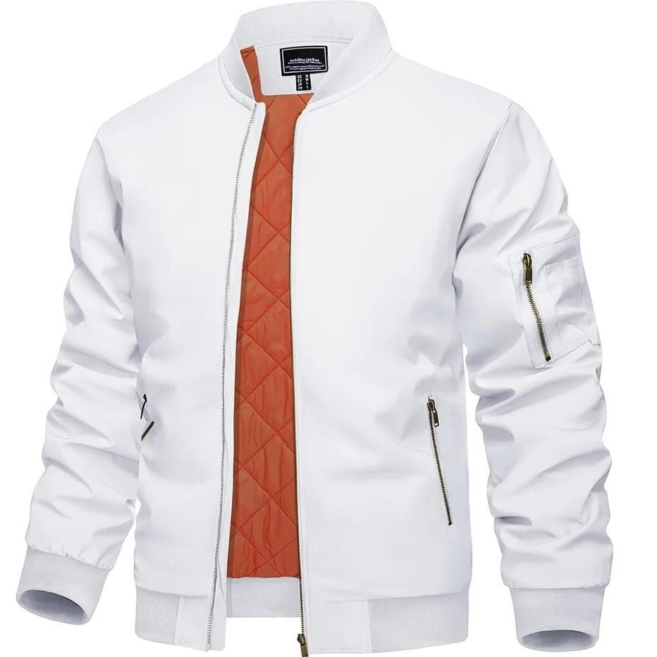 Jaket Pria Bomber Putih Polos Vintage Basic Premiumjumbo Jacket Boomber Kekinian Jaket Motor