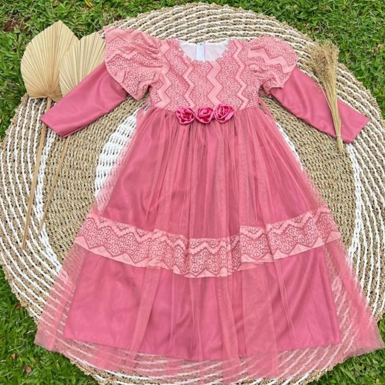 Baju pesta anak muslim Brukat malayca umur 2-12th