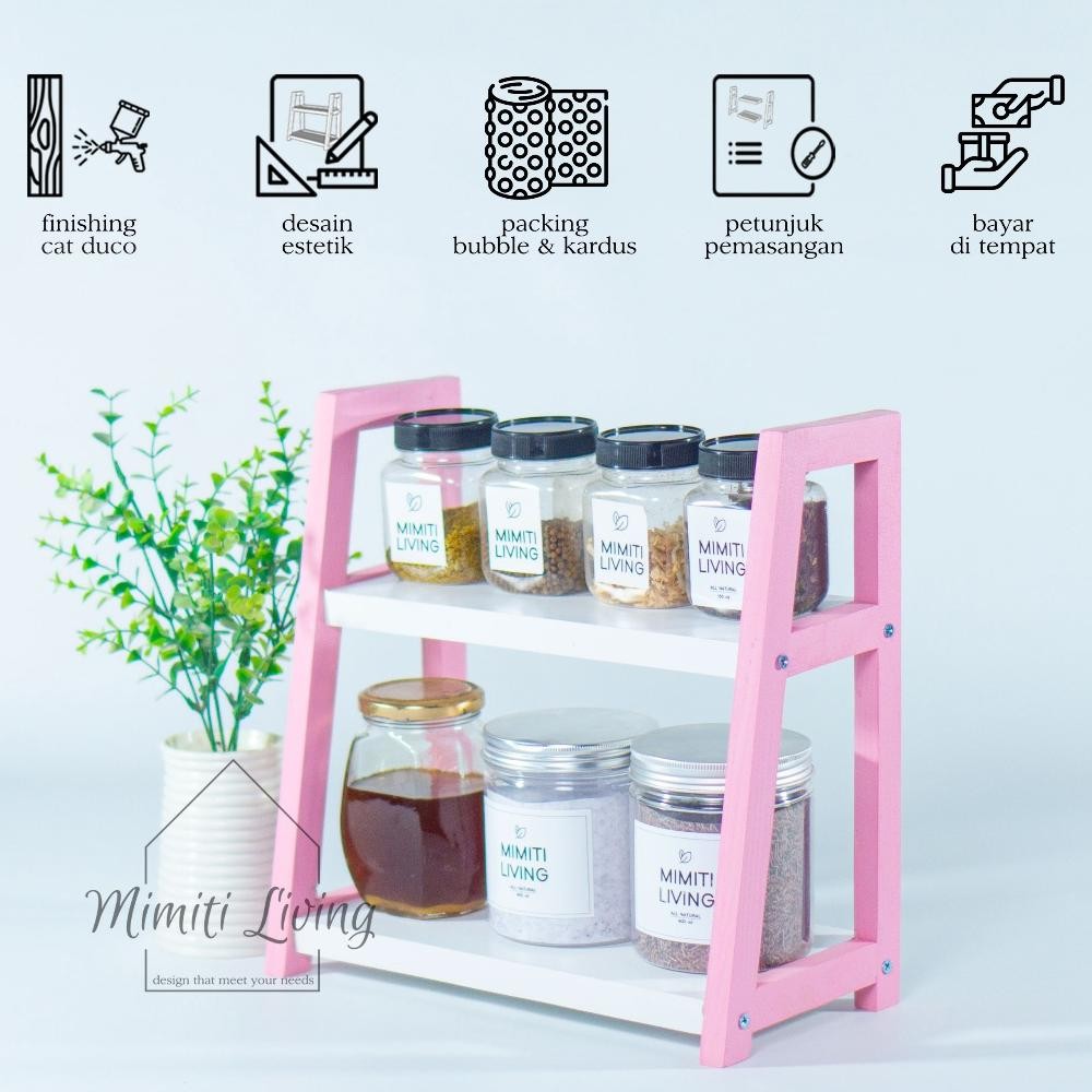Rak Bumbu Dapur Kayu / Rak Serbaguna Pink / Rak Bumbu Estetik