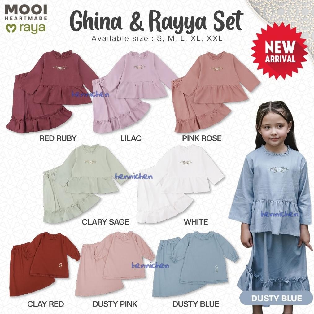 Mooi Ghina Tunik 1-10 Tahun Rayya Setelan Tunik Rok Lebaran / Tunik Raya Pakaian Muslim / Pakaian Ra