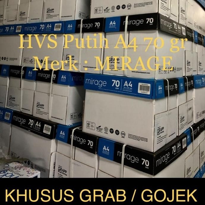 

NEW Hvs putih A4 70 gr , merk Mirage ( box )Khusus Grab / Gojek