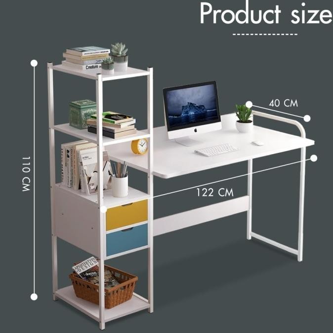 MEJA KOMPUTER MEJA KERJA MEJA BELAJAR MEJA KAYU LACI 2 ( WHITE ) B2004