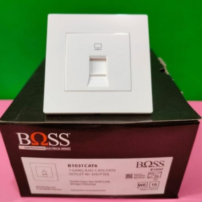 TERBARU - BOSS B1031CAT6 RJ45 1Gang Data Outlet w/shutter Outlet Data RJ45 Cat6