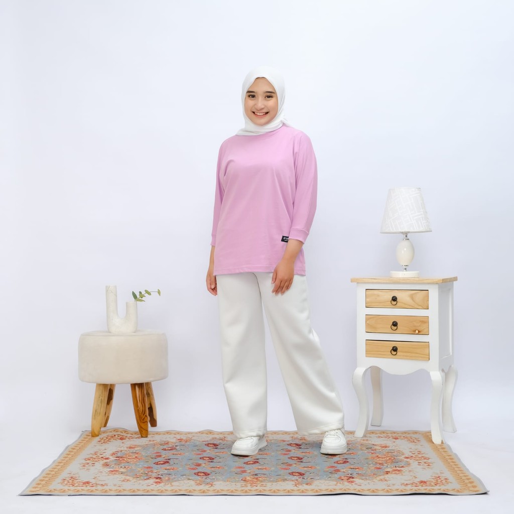 Hipocryte Non Kaos Tunik Model Kelalawar Kaos Batwing Wanita Jumbo Lilac Ready Size M Sampai 3XL