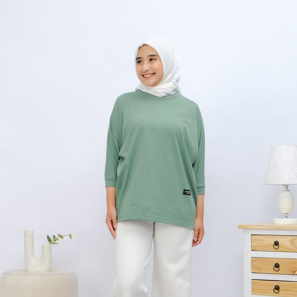 Tunik Batwing Polos Wanita Warna Sage Lengan Panjang Kekinian