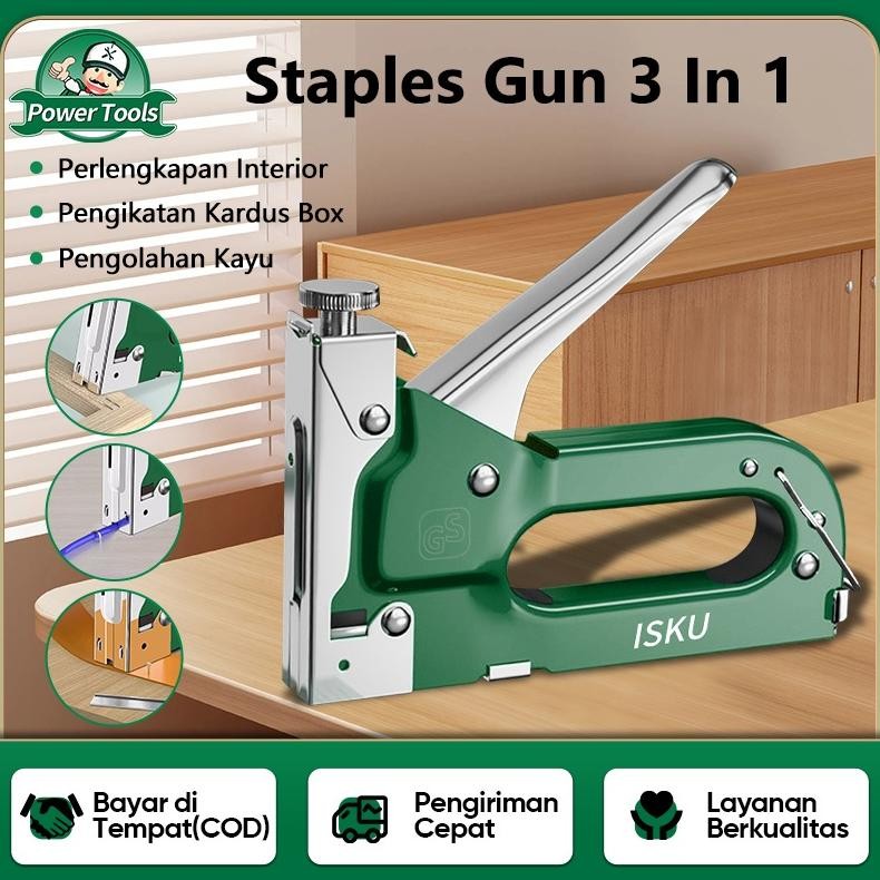 

ISKU staple gun staples tembak 3 in 1 chromium molybdenum bisa 3 jenis steples tembak tacker stapler staples perekat powerfull streples tembak staples tembak staple gun