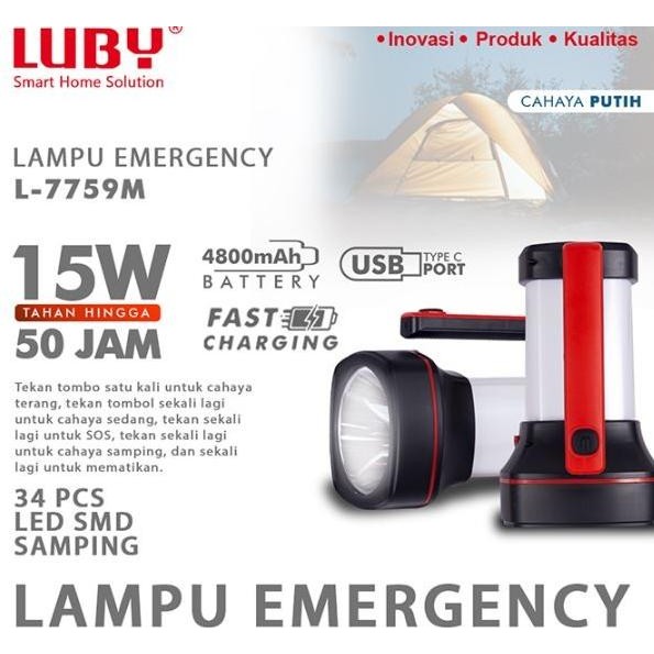 

TERSEDIA SENTER LAMPU LED LUBY L7759M 15W CAS ULANG L-7759M