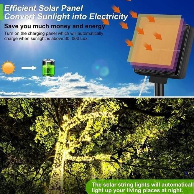 Lampu Kelap Kelip 20 Meter Solar String Led Tumblr Dekorasi Outdoor / Lampu Tumbler Pohon Natal Tena