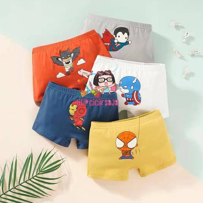 TIITIPCICIKSAJA 5 PCS KIDS UNDERWEAR BOXER SUPERHERO CELANA DALAM ANAK