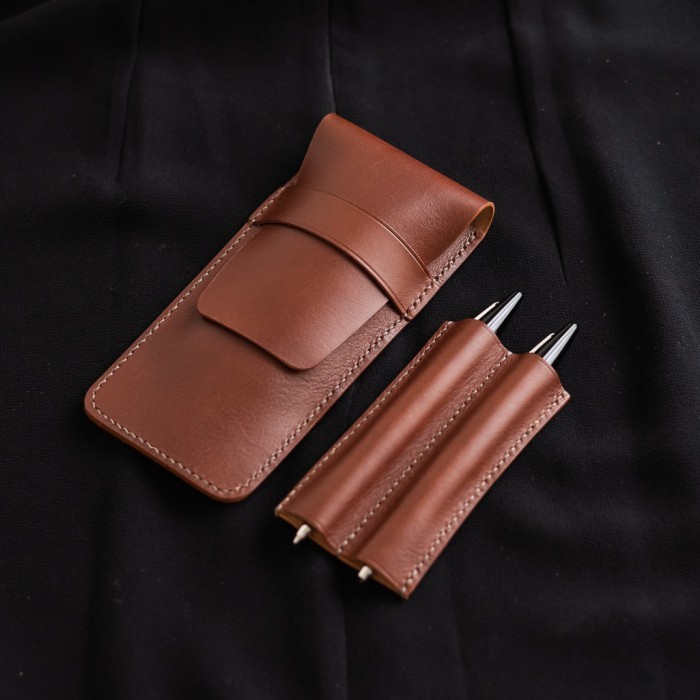 

Ready Brown Italian Leather Fountain Pen Case, Double Pen Case Braow Goods