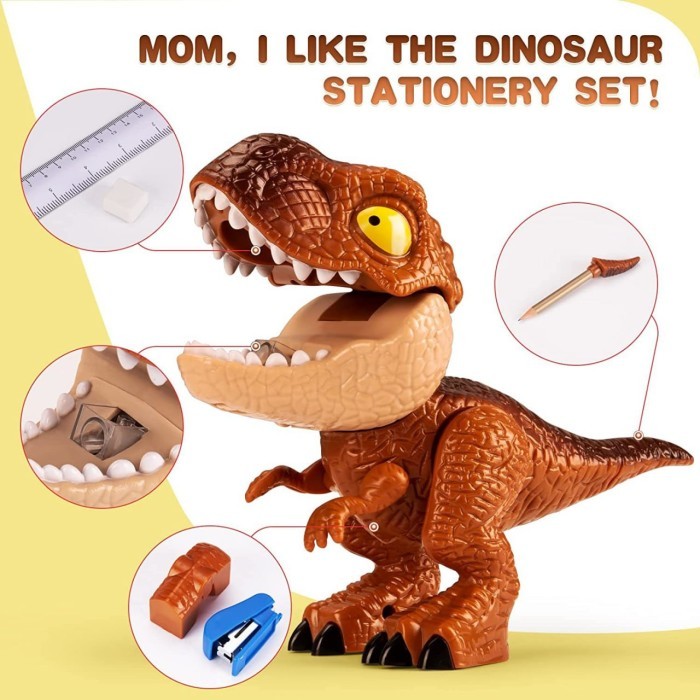 

Kotak boneka dino peralatan alat belajar serbaguna - Dino Stationery 5 in 1