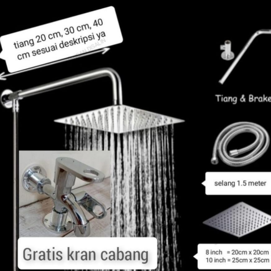 Paket Wall Shower 10inch Kotak + Kran cabang