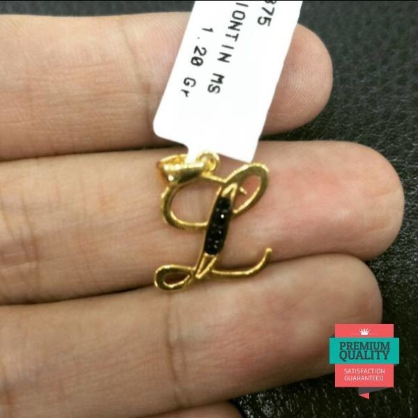 Terlaris Liontin emas asli kadar 875 huruf L black zirkon Keren