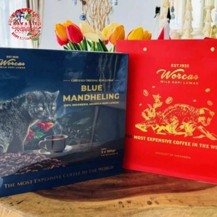 

Blue Mandheling Wild Luwak Coffee Authentic Luwak Coffee Worcas 100 gr box isi 3 Wild Luwak Coffee