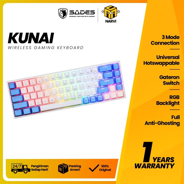 Terbaru Sades Kunai Gateron Hotswap 3In1 Wireless Mechanical - Gaming Keyboard