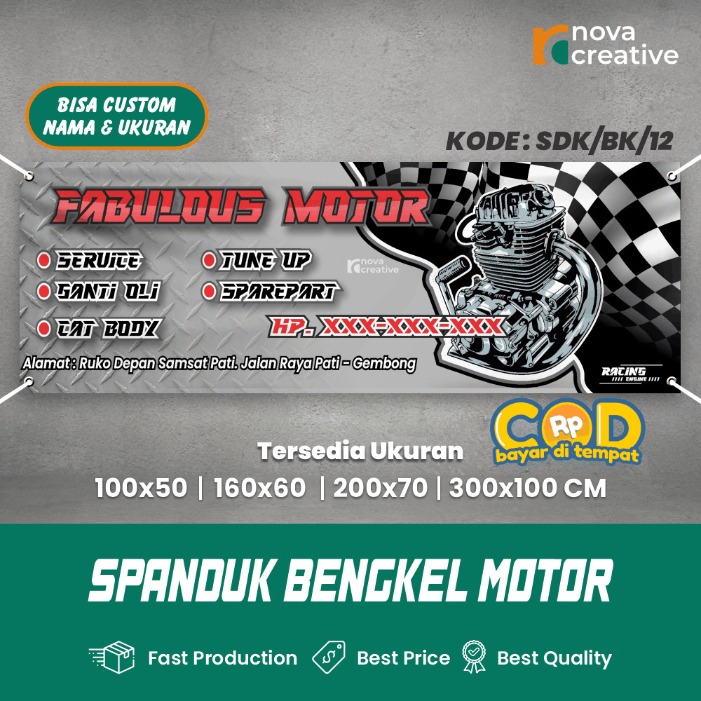 Print Spanduk Bengkel Motor Dan Onderdil Baligho Custom Gratis Desain