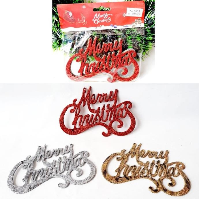 

JHK Tulisan Merry Christmas Mini isi 4 Emas Gliter Hiasan Parcel Box Kue