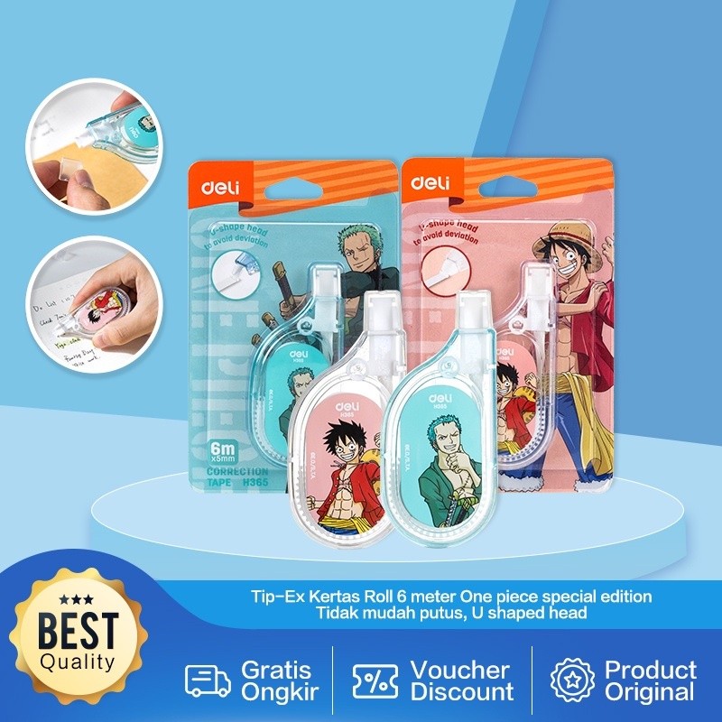 

Deli One Piece Correction Tape / Tip-Ex Kertas Roll Pita Koreksi One Piece 6 Meter Tidak Mudah Putus EH365