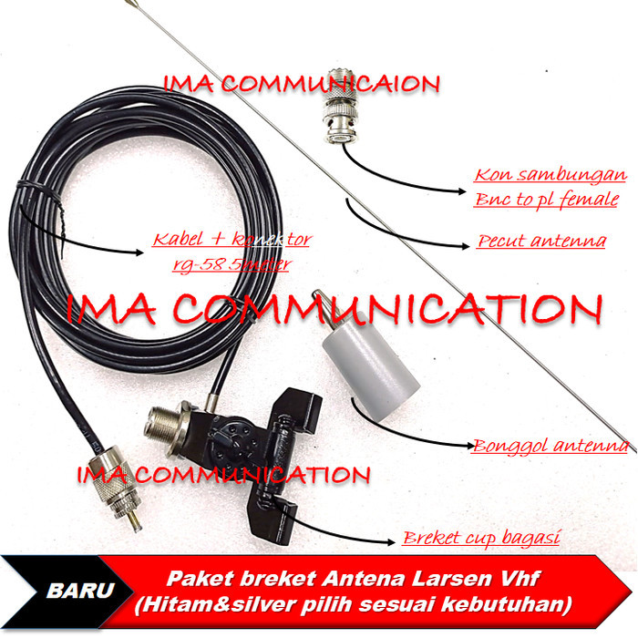 PAKET BREKET KABEL ANTENA LARSEN VHF (hitam&silver)