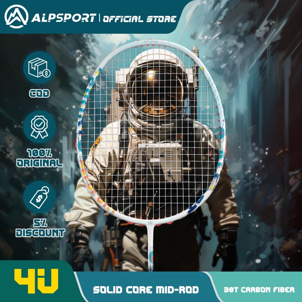 Alpsport 98K Poros Padat + Lima Daun Semanggi Ultra Ofensif 84G 4u Raket Raket Bulutangkis Raket Asl