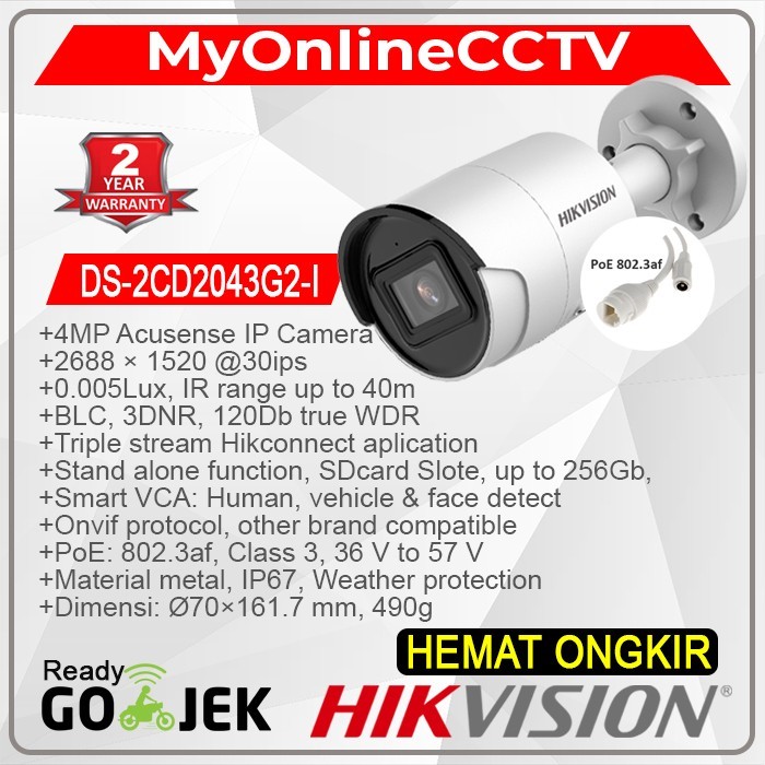 DS-2CD2043G2-I Hikvision IP Cam 4MP CCTV Outdoor Acusense Face Detect