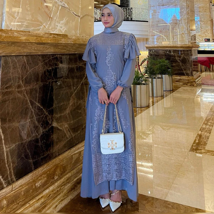 Baju Gas Muslim Syari Wanita Perempuan Dress Bridesmaid Pesta Kondangan Mewah Elegan Terbaru Gas