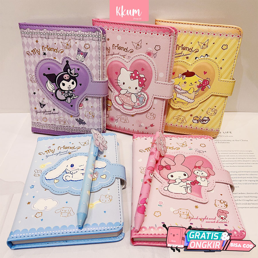 

Boneka Anak 2 in 1 Gift set notebook sanrio magnet/ Buku tulis cute kuromi cinnamorol