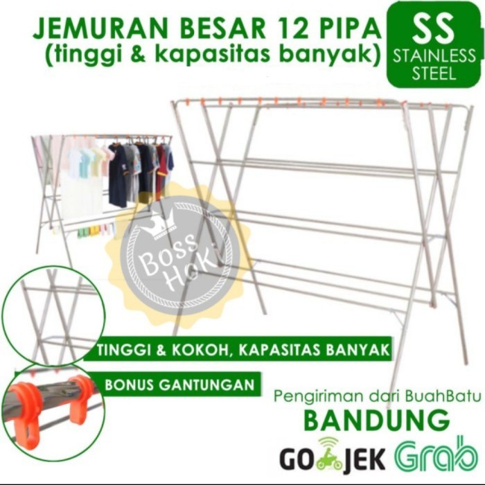 Cuci Gudang Jemuran Baju 12 Palang Stainless Steel 180 2 Meter Tinggi Besar