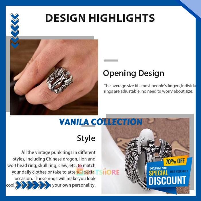 CINCIN MODE MENDOMINASI NAGA TENGKORAK PRIA KEPRIBADIAN PUNK VINTAGE CINCIN CINCIN HEWAN KEREN CINCI