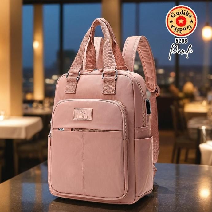 Bisa COD Tas ransel wanita Original gudika 5206 USB Nilon waterproof