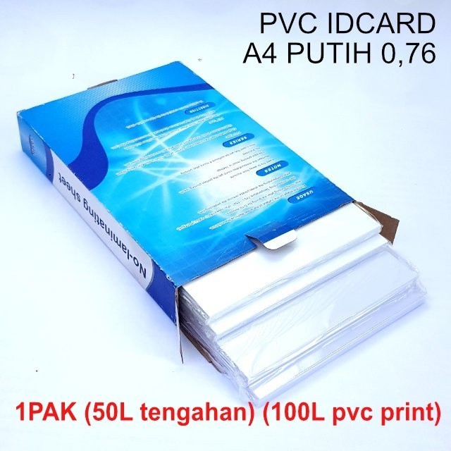 

TERBARU - Bahan Kertas PVC ID Card A4 instan 0.76 mm White - 50 Set