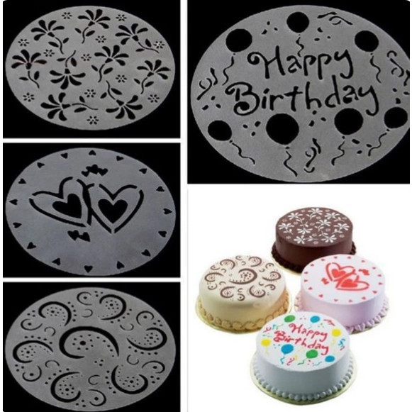 

TERBARU - STENCIL STENSIL CAKE KUE ISI 4 / SET DEKORASI DECOR BUBUK COKLAT SPRAY