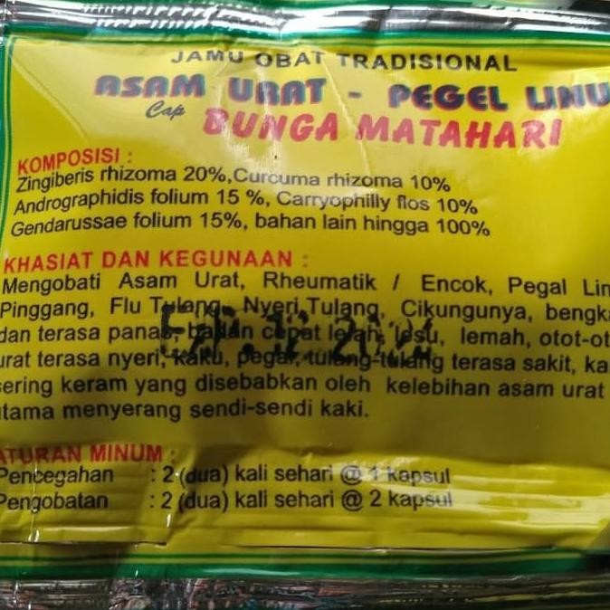 

New Arrival Jamu Asam Urat Pegal Linu Cap Bunga Matahari 20 Sachet @ 2 Kapsul New Arrival