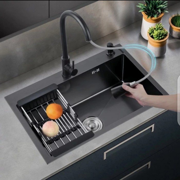 Cuci Gudang Kitchen Sink Bak Cuci Piring Valpra 6045 Hitam Stainless Steel