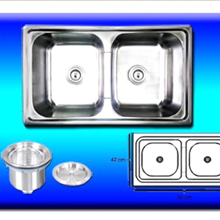 Ready Stock Kitchen Sink Trisink T8047B Bak Cuci Piring 2 Lubang Dalam Stainless