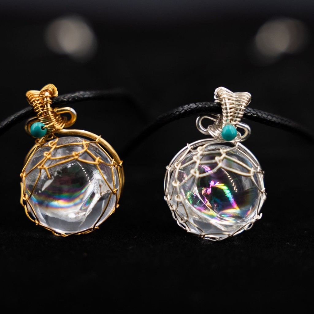 Kalung Liontin Keberuntungan Tepi Pelangi Kristal Putih Alami Murni untuk Pria dan Wanita Hadiah Ran