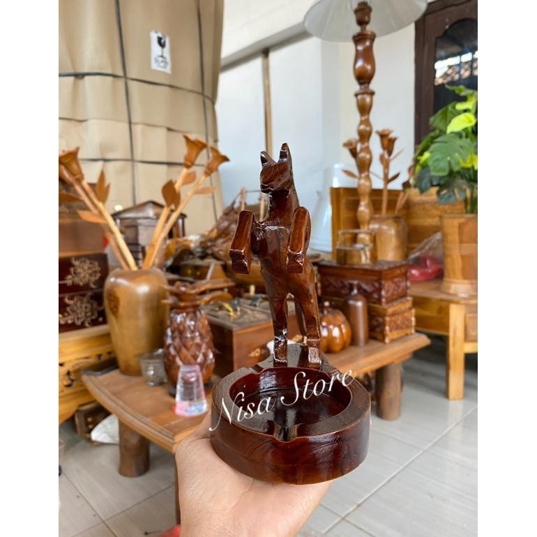 JHY Hiasan meja/Asbak kayu jati motif kuda/asbak kuda/hiasan meja/dekorasi meja/patung kuda