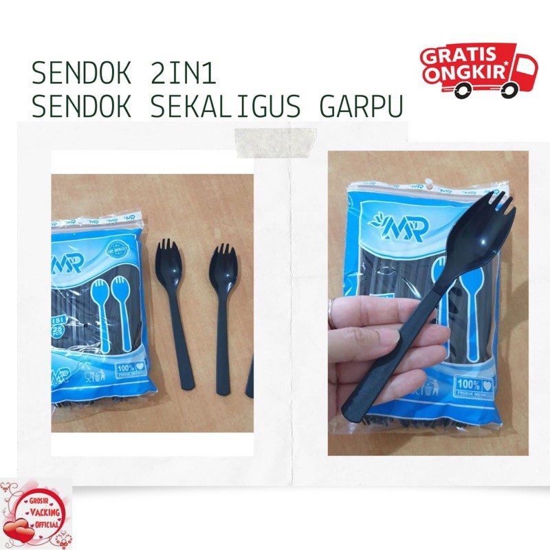 Sendok Plastik 2in1 Sendok Garpu Plastik 2in1 (25pc)