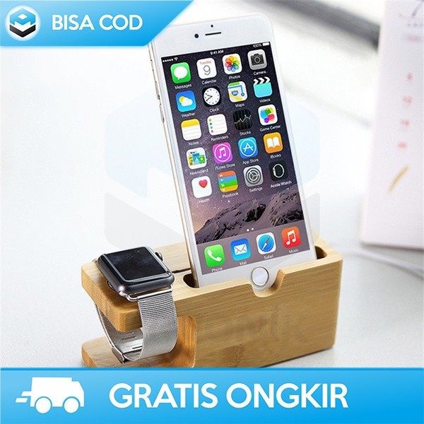 STAND HOLDER SMARTPHONE DARI KAYU KUAT TEMPAT JAM WATCH DOCK BY BAMBOO