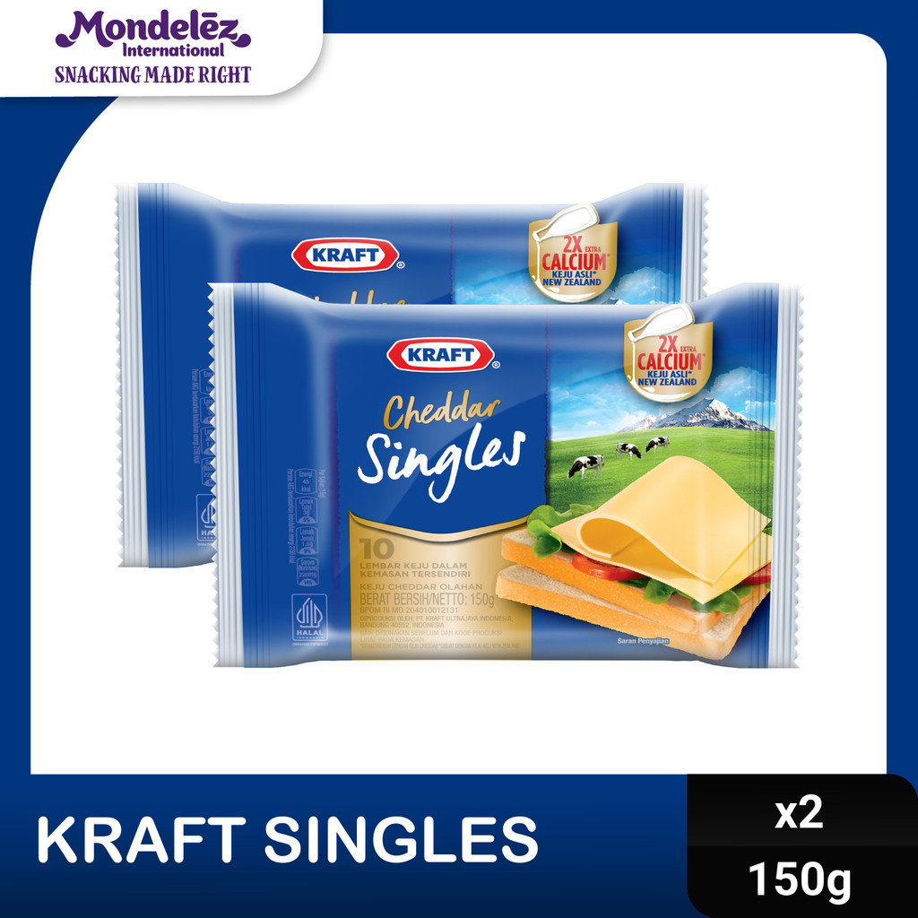 

Kraft Keju High Calcium Singles 10 Slice 150g 2x - Twin Pack - Untuk Cemilan, Topping, Burger