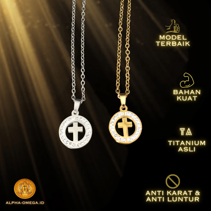 Azzatun - Kalung Salib Wanita Kecil Bulat Minimalis Lucu Titanium