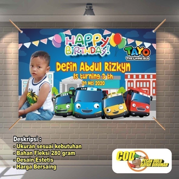 Bisa COD, Chek Dulu Banner Happy Birthday Ulang tahun anak Tayo Blue New