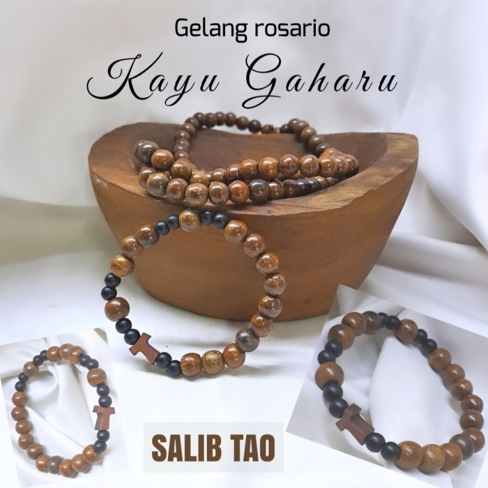 Azzatun - Gelang Rosario Kayu Gaharu Salib Tao