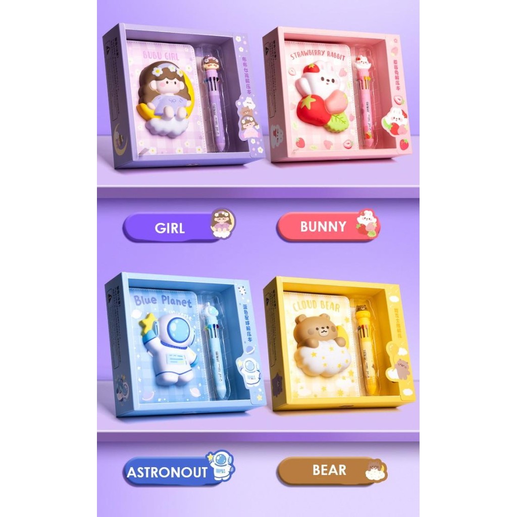 

Buku Notebook Squishy Set, Buku Catatan Diary Squishy 3D Kartun Lucu [G]